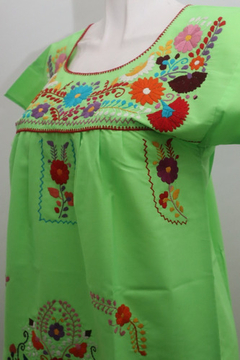 Minivestido Mexicano Bordado A Mano Limón/multi Talla Chica