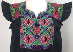 Vestido De Mezclilla Con Bordado Ejutla Multicolor Mod Greca - comprar en línea