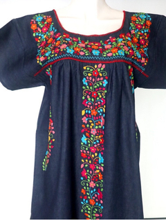 Vestido Denim Mexicano Bordado A Mano Mod. Florecita - comprar en línea