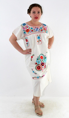 Vestido Mexicano Manta Bordado A Mano Talla M - tienda en línea