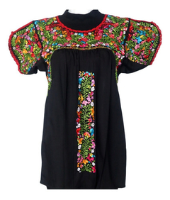 Blusa Bordada A Mano San Antonino Negra-multicolor T-ut