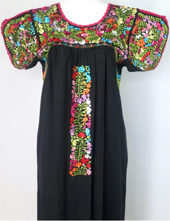 Vestido Bordado A Mano San Antonino Negro-multicolor UT