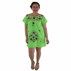 Minivestido Mexicano Bordado A Mano Limón/multi Talla Chica