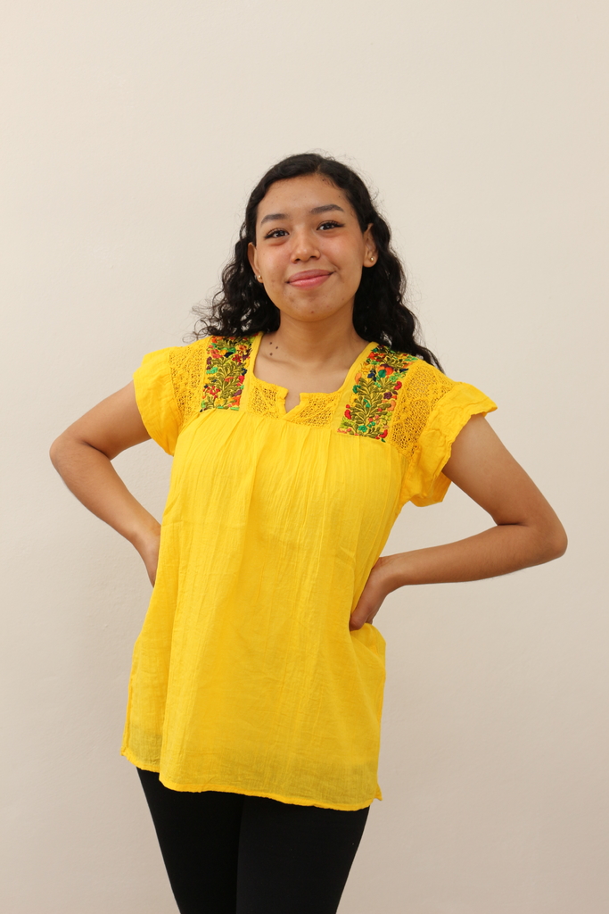 Blusa Bordada A Mano 100 Algod n T ut Amarillo Multicolor