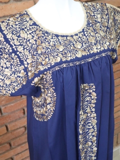 Vestido Bordado A Mano San Antonino azul marino con dorado UT - Lari Moda