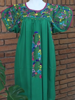 Vestido Bordado A Mano San Antonino verde obscuro multicolor UT - Lari Moda