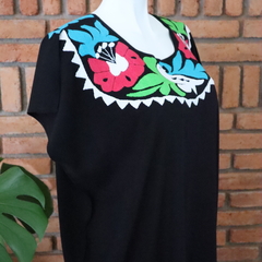 Vestido/huipil Bordado A Mano Mod Binni Negro Multicolor UT - tienda en línea