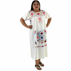 Vestido Mexicano Manta Bordado A Mano Talla L