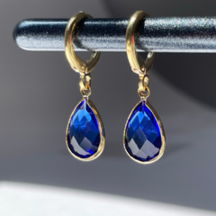 Brinco Argola Gota Azul Ouro 18k