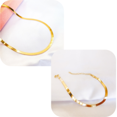 Conjunto Colar choker e pulseira fita laminado folheado a ouro 18k - comprar online