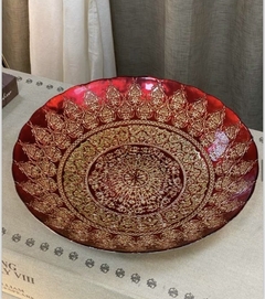 Prato Centro de Mesa Vermelho e Dourado 40cm