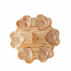 Conjunto 6 Xícaras de Café de Cristal com Pires e Suporte em Madeira Pinus Coração 75ml - Woodart - comprar online