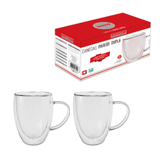 CANECA DE VIDRO PAREDE DUPLA 350ML 2 PECAS - comprar online