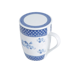 Caneca de Porcelana Azul e Branca Com Filtro e Tampa 340ml na internet