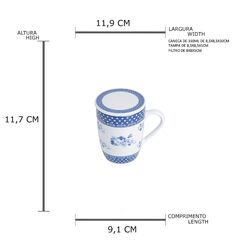 Caneca de Porcelana Azul e Branca Com Filtro e Tampa 340ml - Kasama