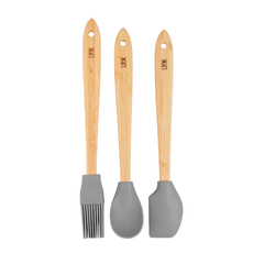 Conjunto 3 Utensílios de Silicone com Cabo de Bambu Cinza