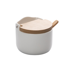 Saleiro de Mesa Porcelana com Tampa e Colher de Bambu