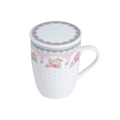 Caneca de Porcelana Rosa e Branca Com Filtro e Tampa 340ml - comprar online