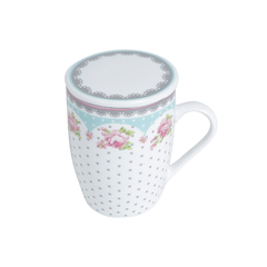 Caneca de Porcelana Verde e Branca Com Filtro e Tampa 340ml - comprar online