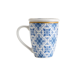 Caneca de Porcelana Azul e Branca Com Filtro e Tampa 340ml na internet