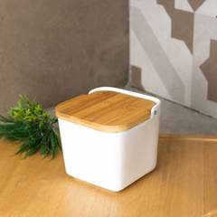 Saleiro de Mesa de Cerâmica com Tampa de Bambu e Colher Bianco 12x12xcm - comprar online