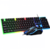 Teclado gamer com iluminação RGB e mouse à direita.