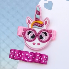 Kit Hairclips - Unicórnio de Óculos (Rosa)