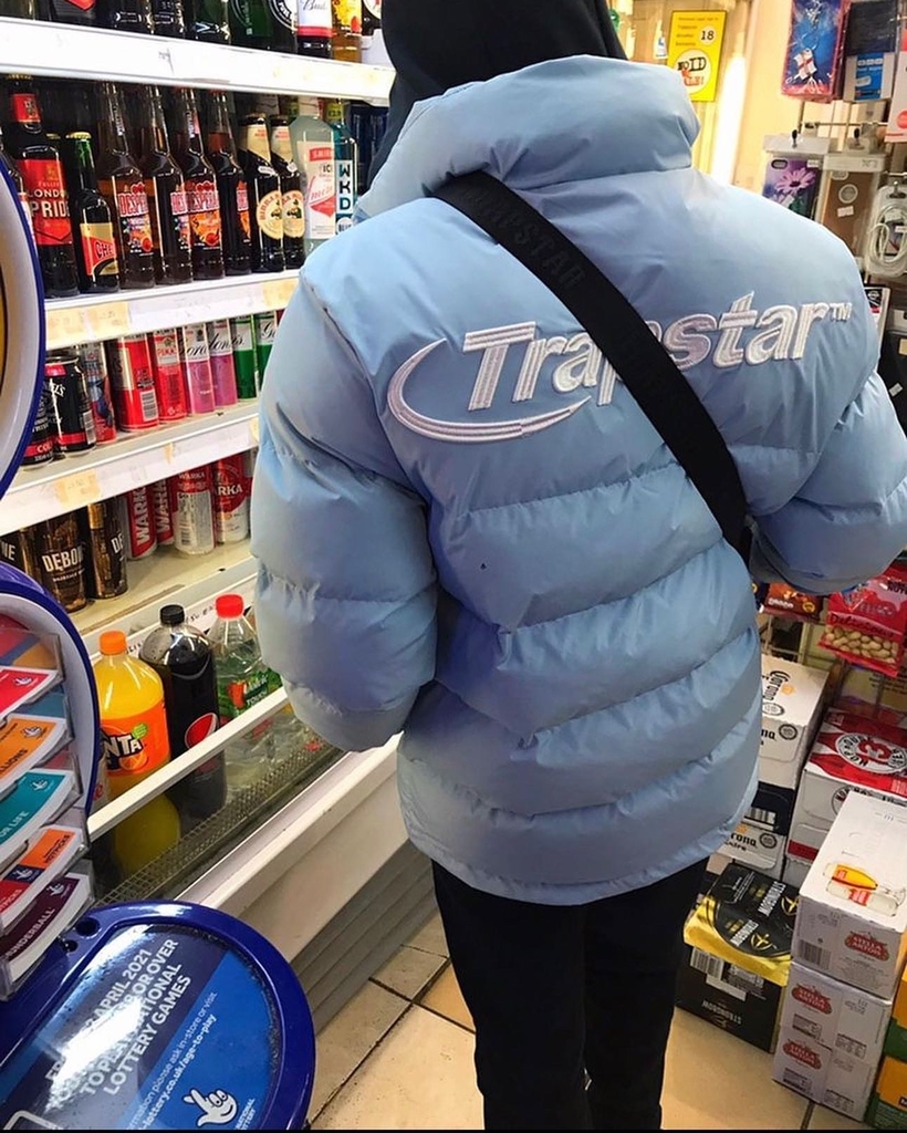 trapstar hyperdrive puffer jacket ice blue