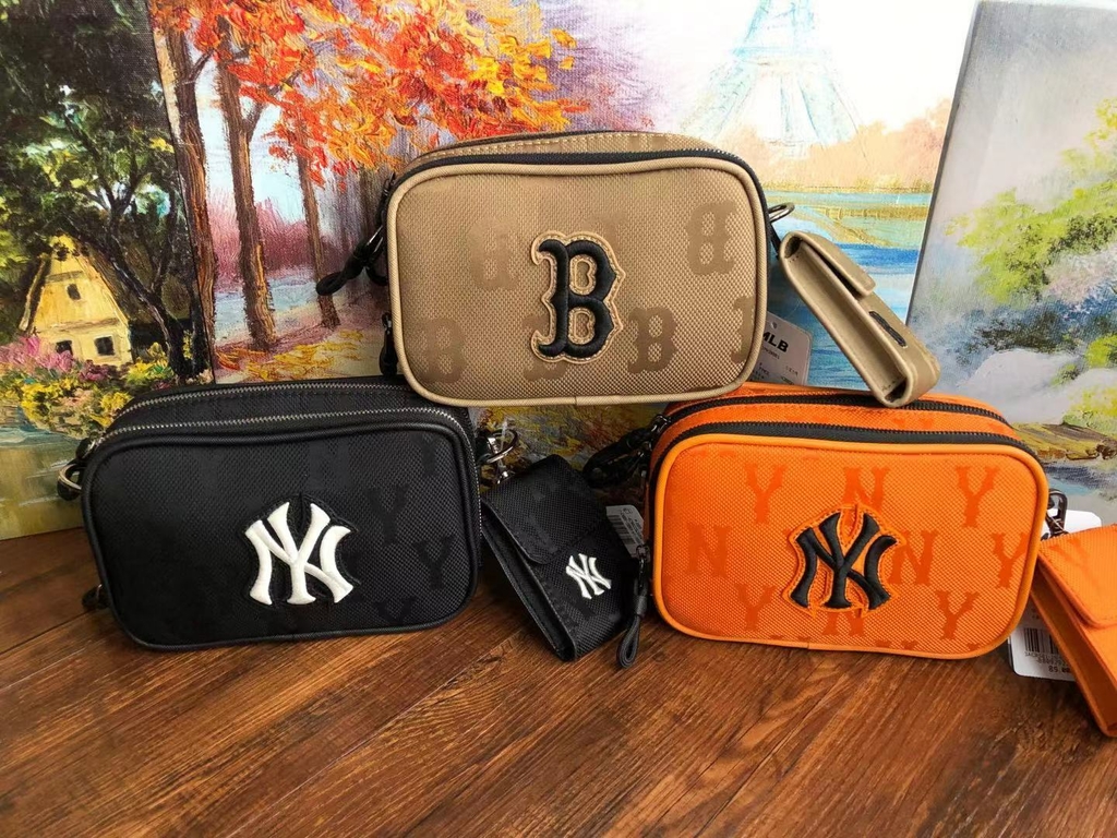 MLB Nylon New Boston Red Sox Hobo Bag Hand Bag MLB Logo Shoulder Bag - Khaki