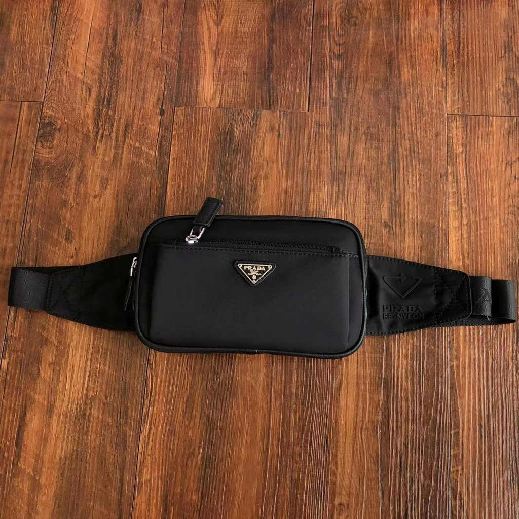 Prada Milano shoulder bag tote logo plate nylon black made in