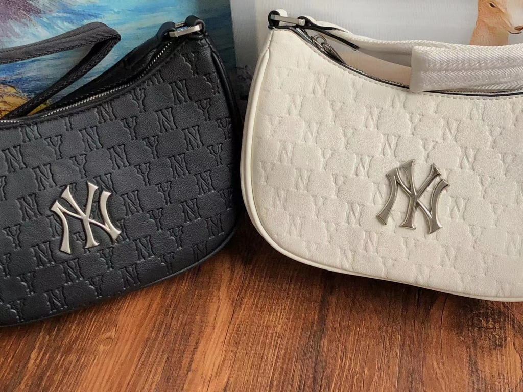 MLB Monogram Embo New York Yankees Hobo Bag Hand Bag NY Logo Shoulder Bag  Black