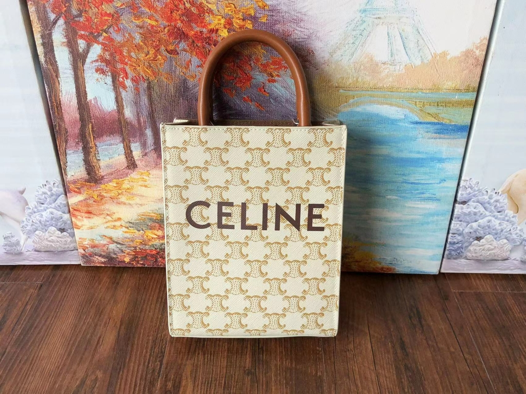 MINI VERTICAL CABAS IN TRIOMPHE CANVAS AND CALFSKIN WITH CELINE