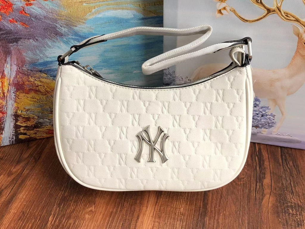 MLB NY Yankees Monogram Embo Leather Hobo Bag White
