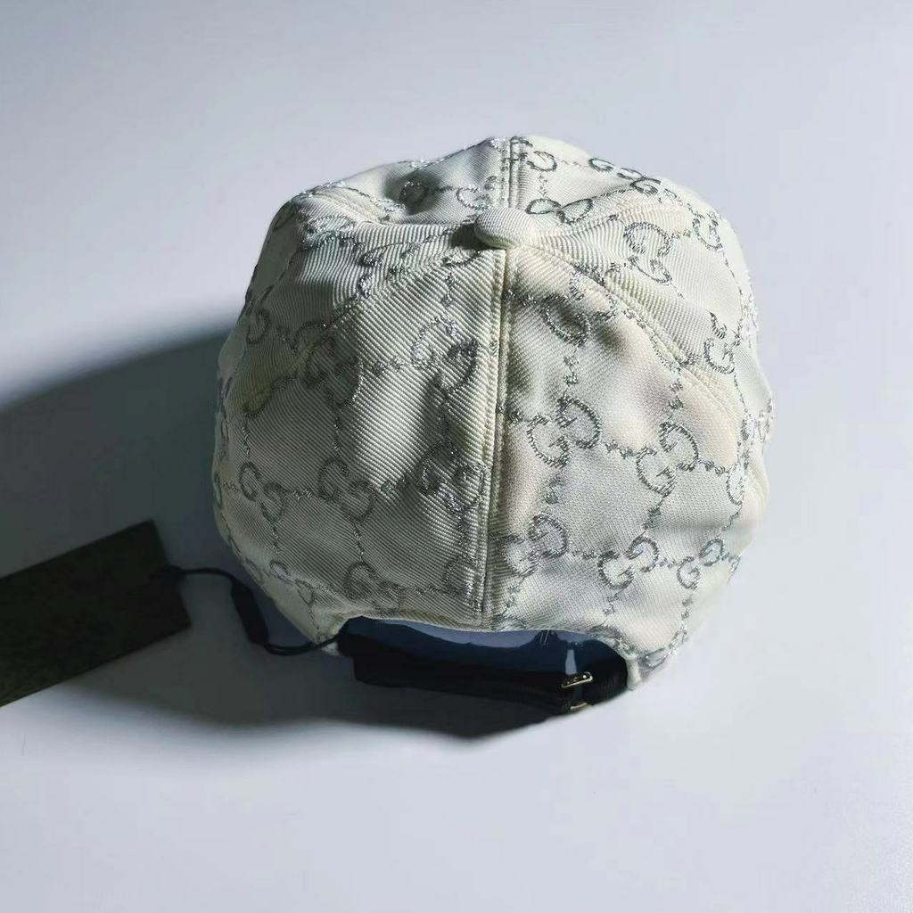 Gucci GG Lame Baseball Hat White-Silver: Elevate Luxury in Your Style