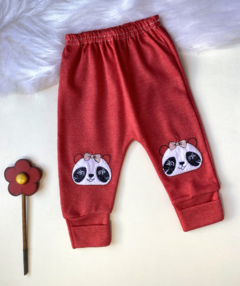 Mijão liso vermelho bordado joelheira Panda - Vira pé