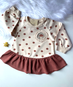 Vestido Charm bege e marrom cogumelo