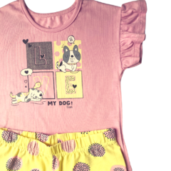 CJ Blusa manga curta babado lilás e shorts amarelo Love my Dog - comprar online