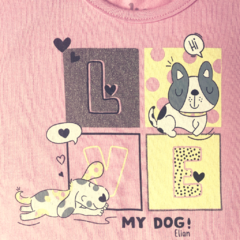 CJ Blusa manga curta babado lilás e shorts amarelo Love my Dog na internet