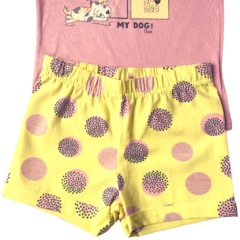 CJ Blusa manga curta babado lilás e shorts amarelo Love my Dog - Sid Bee