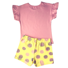 CJ Blusa manga curta babado lilás e shorts amarelo Love my Dog - loja online