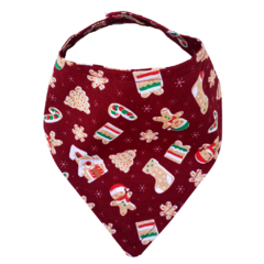 Babador bandana estampa Natal - vermelho biscoitos