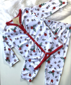 Pijama longo branco estampado Joaninha