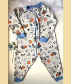 Pijama longo macacão cinza Esporte flanelado com zíper