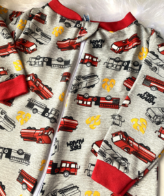 Pijama longo macacão cinza Bombeiro flanelado com zíper - comprar online