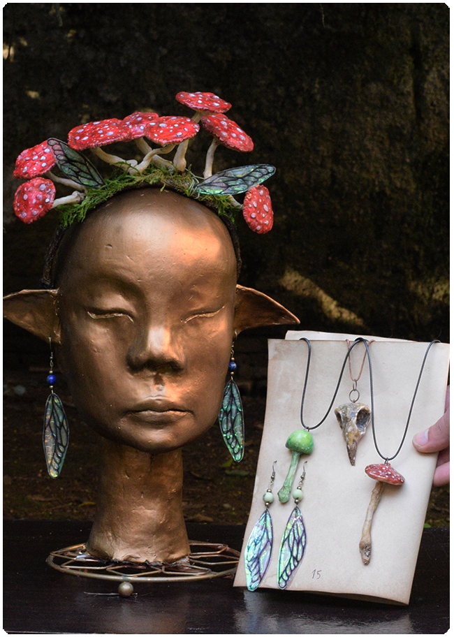 Magic Kit 15  Mushroom crown tiara + 3 OOAK charms + 2 pairs of fairy  wings earrings