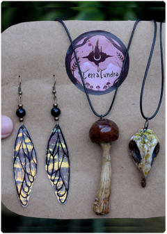 amulet kit mushroom fantasy earring fairyblack onyx magic nature terratundra art gustavo floering