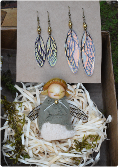 KIT 04 Mushroom Baby Fairy Art Doll + 2 pairs of Fairy Wings Earrings - buy online