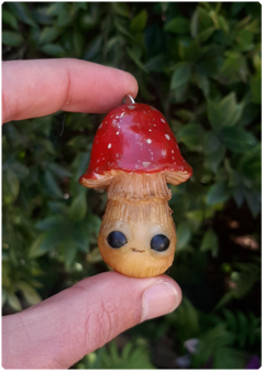 Mushroom Being Amulet 18 - Green Red | Magical Creature Pendant