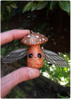 Mushroom Being Amulet 24 - Winged Golden | Magical Creature Pendant