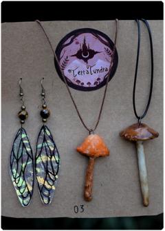 amulet kit mushroom fantasy earring stone tiger's eye fairy magic nature terratundra art gustavo floering